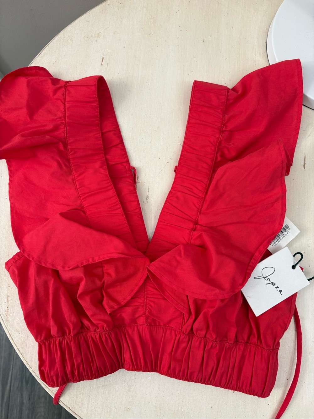 Japna Red Ruffle V-Neck Crop Top - Picture 2 of 5